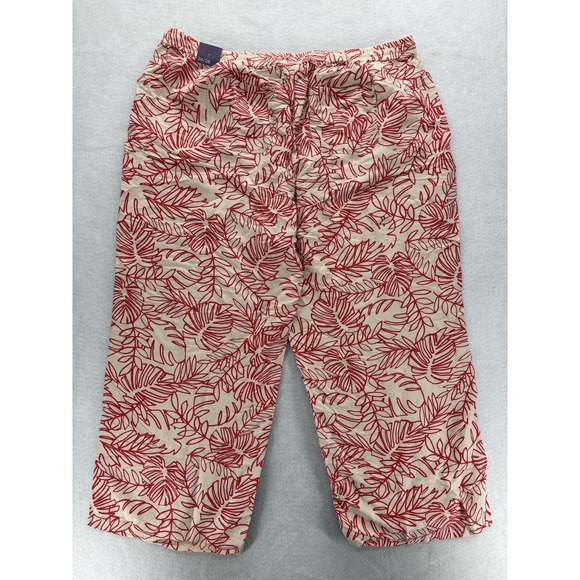 Lane Bryant Pants Womens 26/28 Red Leaf Print Linen Blend Cropped Capri Beach - Picture 10 of 11